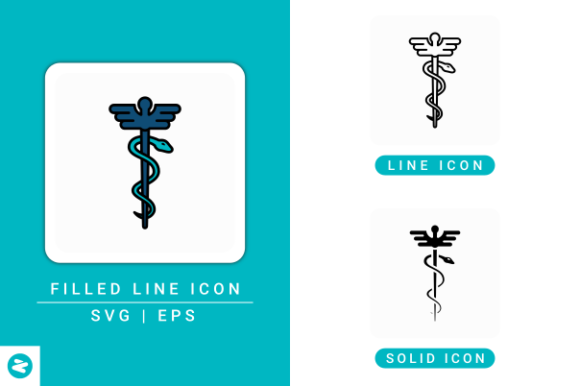 Caduceus Rod Icons Set for Modern Web Design