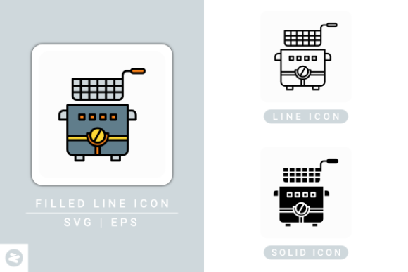 Deep Fryer Icons Set for Graphic Design Projects