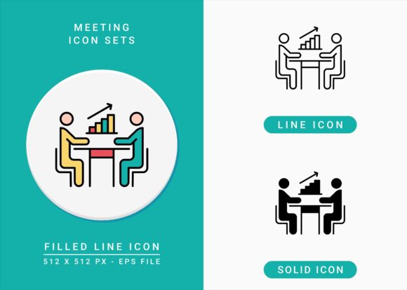 Meeting Icons Set for Handmade Graphics
