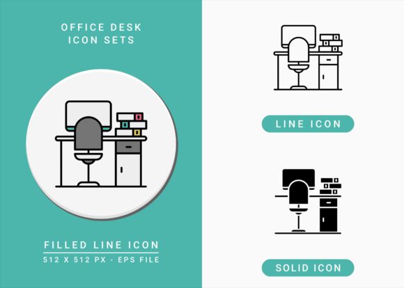 Office Desk Icons Set for Modern Graphics
